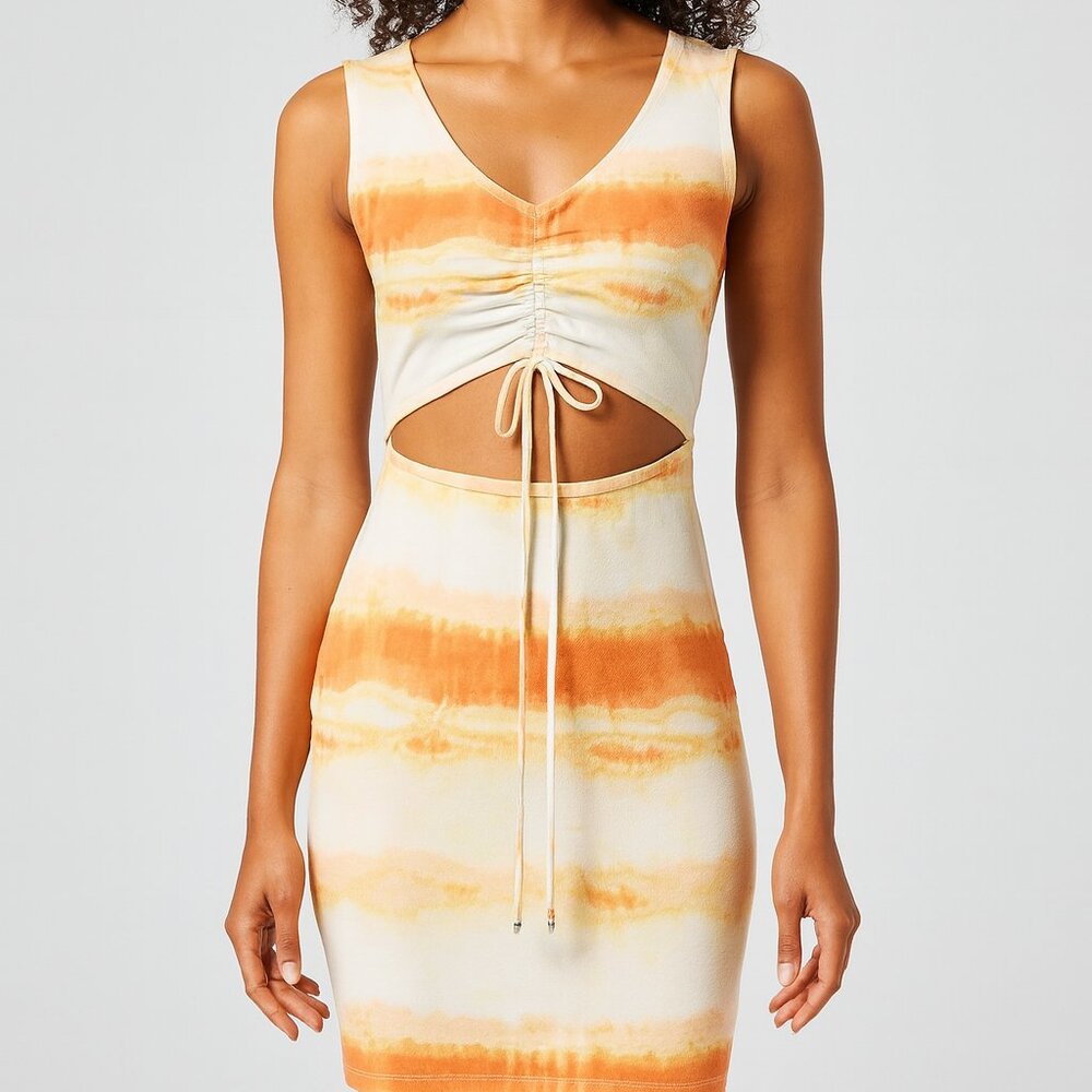 *SO Tie-Dye Bodycon Mini‎ Dress – Orange/Yellow – V-Neck – M – NWT